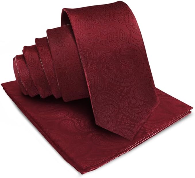 Vittorio Farina Men's Woven Paisley Necktie & Pocket Square - Burgundy - Necktie & Pocket Square - Vittorio Farina