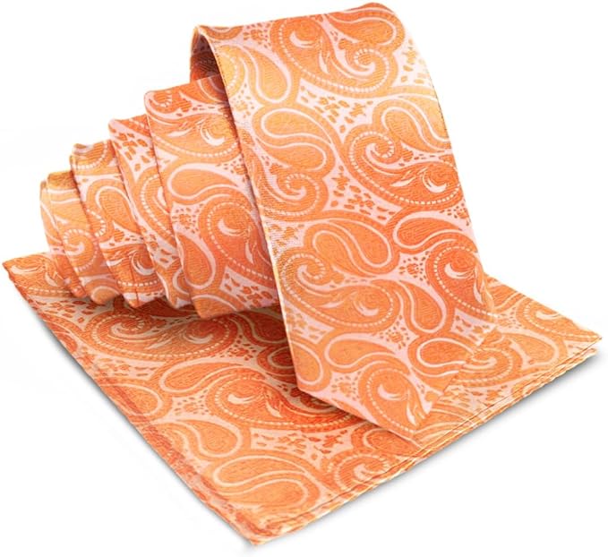 Vittorio Farina Men's Woven Paisley Necktie & Pocket Square - Burnt Orange - Necktie & Pocket Square - Vittorio Farina