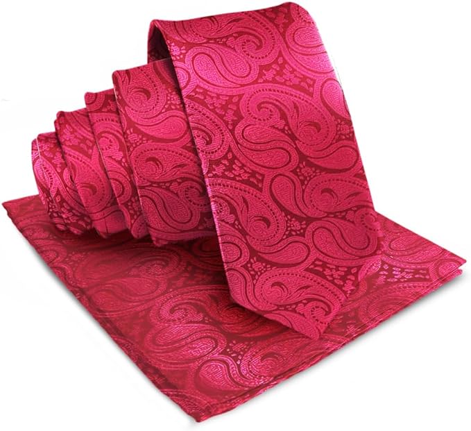 Vittorio Farina Men's Woven Paisley Necktie & Pocket Square - Hot Pink - Necktie & Pocket Square - Vittorio Farina