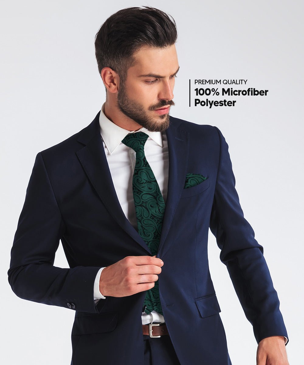 Vittorio Farina Men's Woven Paisley Necktie & Pocket Square - Hunter Green - Necktie & Pocket Square - Vittorio Farina
