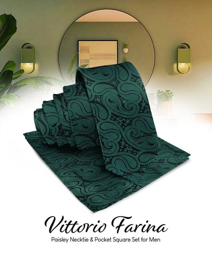 Vittorio Farina Men's Woven Paisley Necktie & Pocket Square - White - Necktie & Pocket Square - Vittorio Farina
