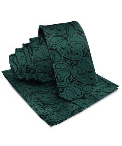Vittorio Farina Men's Woven Paisley Necktie & Pocket Square - Hunter Green - Necktie & Pocket Square - Vittorio Farina