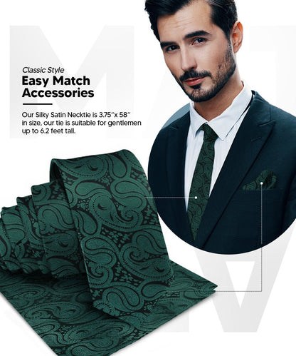 Vittorio Farina Men's Woven Paisley Necktie & Pocket Square - Hunter Green - Necktie & Pocket Square - Vittorio Farina