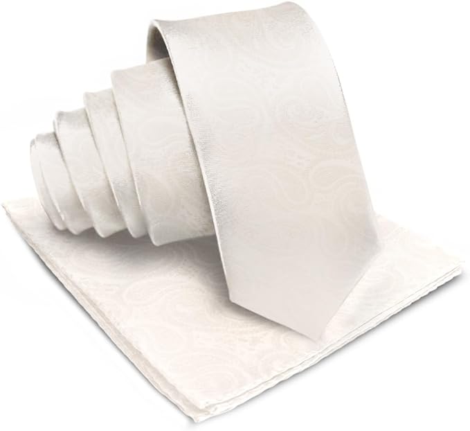 Vittorio Farina Men's Woven Paisley Necktie & Pocket Square - Ivory - Necktie & Pocket Square - Vittorio Farina
