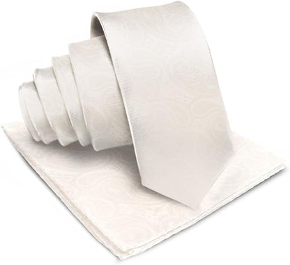 Vittorio Farina Men's Woven Paisley Necktie & Pocket Square - Ivory - Necktie & Pocket Square - Vittorio Farina