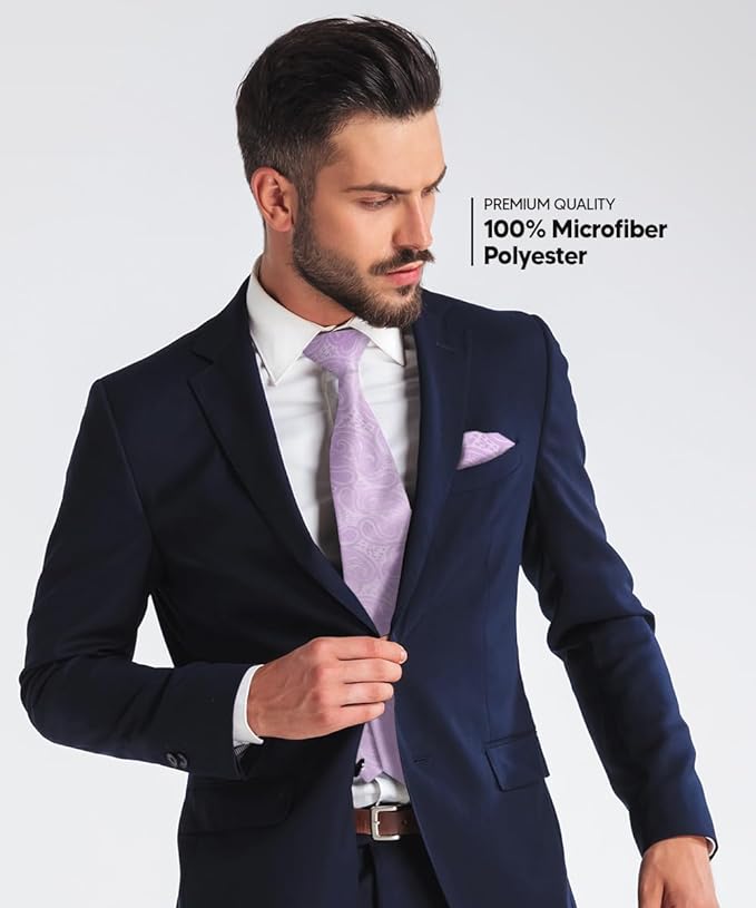 Vittorio Farina Men's Woven Paisley Necktie & Pocket Square - Lavender - Necktie & Pocket Square - Vittorio Farina