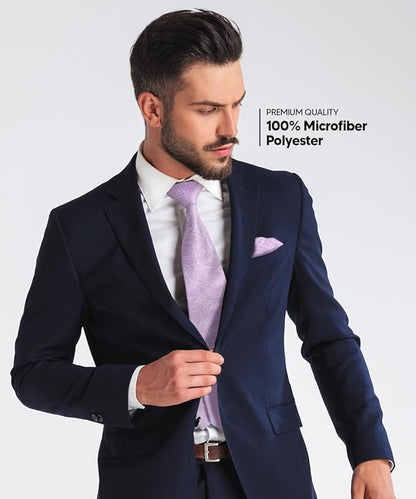 Vittorio Farina Men's Woven Paisley Necktie & Pocket Square - Lavender - Necktie & Pocket Square - Vittorio Farina