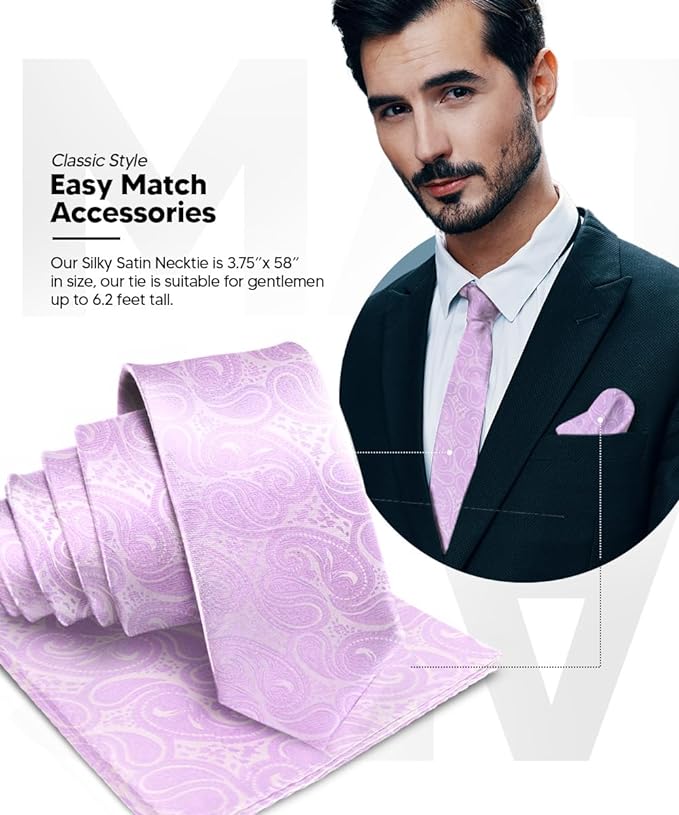 Vittorio Farina Men's Woven Paisley Necktie & Pocket Square - Lavender - Necktie & Pocket Square - Vittorio Farina