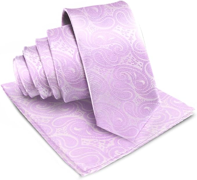 Vittorio Farina Men's Woven Paisley Necktie & Pocket Square - Lavender - Necktie & Pocket Square - Vittorio Farina