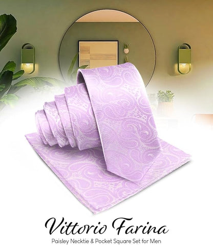 Vittorio Farina Men's Woven Paisley Necktie & Pocket Square - Lavender - Necktie & Pocket Square - Vittorio Farina