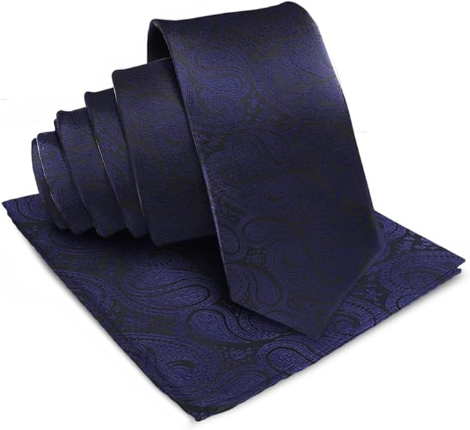 Vittorio Farina Men's Woven Paisley Necktie & Pocket Square - Navy Blue - Necktie & Pocket Square - Vittorio Farina