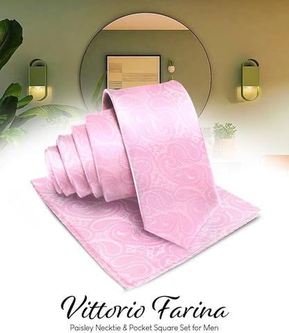 Vittorio Farina Men's Woven Paisley Necktie & Pocket Square - Pink - Necktie & Pocket Square - Vittorio Farina