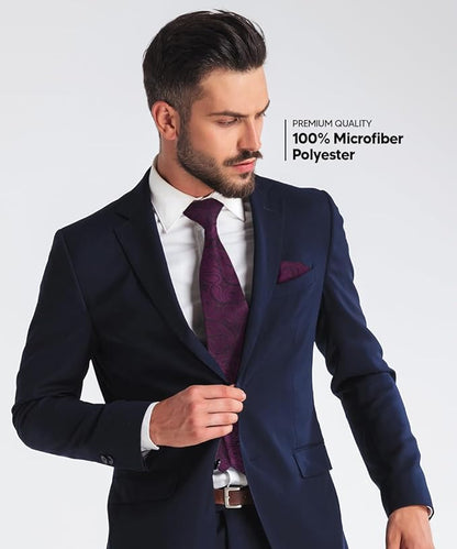 Vittorio Farina Men's Woven Paisley Necktie & Pocket Square - Plum - Necktie & Pocket Square - Vittorio Farina