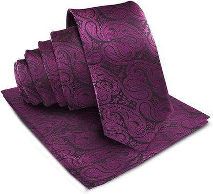 Vittorio Farina Men's Woven Paisley Necktie & Pocket Square - Plum - Necktie & Pocket Square - Vittorio Farina
