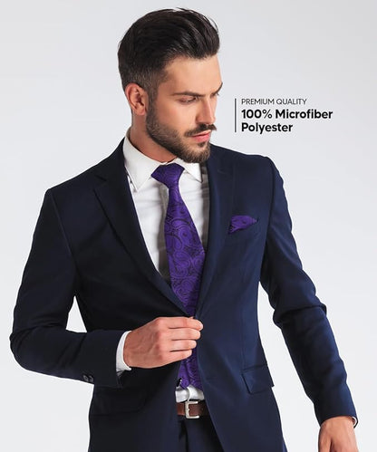 Vittorio Farina Men's Woven Paisley Necktie & Pocket Square - Purple - Necktie & Pocket Square - Vittorio Farina