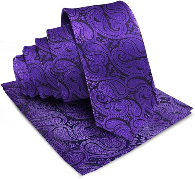 Vittorio Farina Men's Woven Paisley Necktie & Pocket Square - Purple - Necktie & Pocket Square - Vittorio Farina