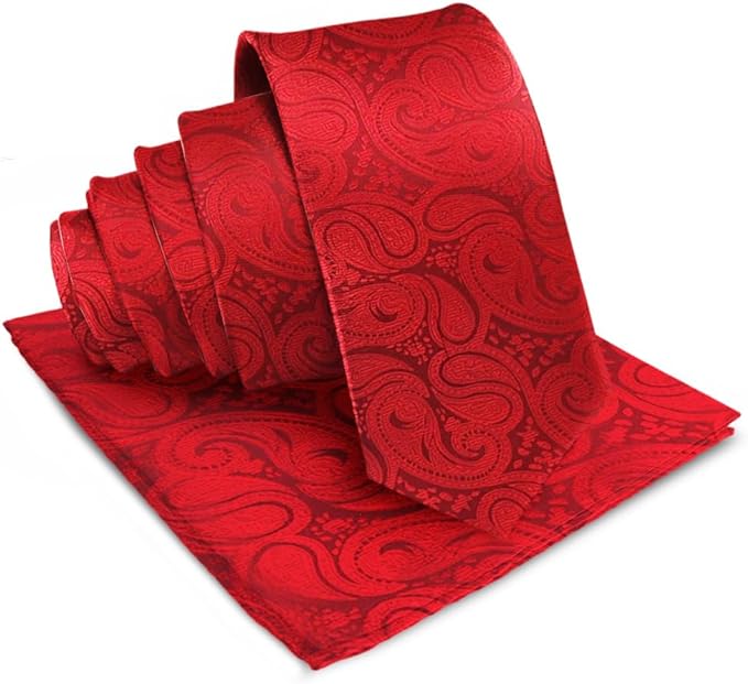 Vittorio Farina Men's Woven Paisley Necktie & Pocket Square - Red - Necktie & Pocket Square - Vittorio Farina