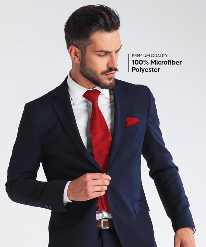 Vittorio Farina Men's Woven Paisley Necktie & Pocket Square - Red - Necktie & Pocket Square - Vittorio Farina