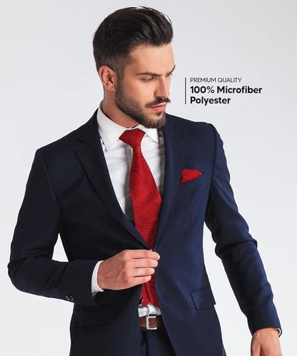 Vittorio Farina Men's Woven Paisley Necktie & Pocket Square - Red - Necktie & Pocket Square - Vittorio Farina