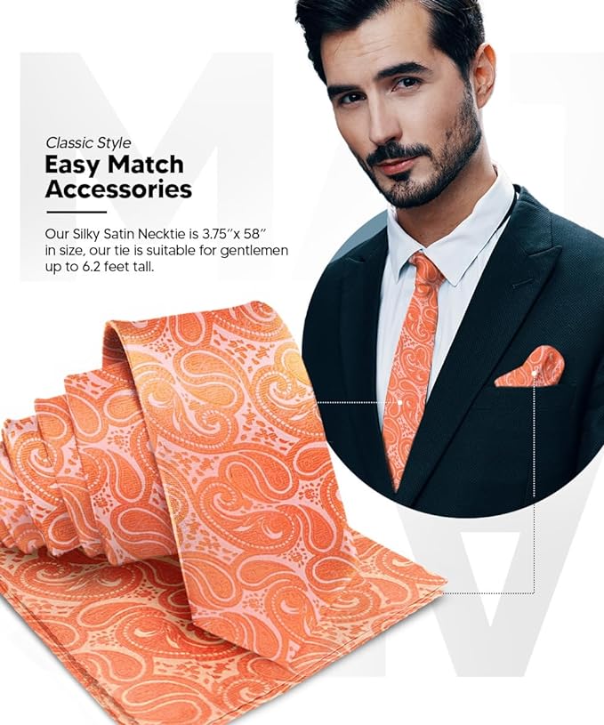 Vittorio Farina Men's Woven Paisley Necktie & Pocket Square - Rose Gold - Necktie & Pocket Square - Vittorio Farina