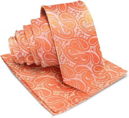 Vittorio Farina Men's Woven Paisley Necktie & Pocket Square - Rose Gold - Necktie & Pocket Square - Vittorio Farina