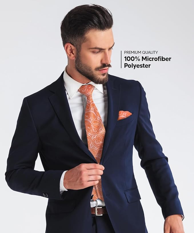 Vittorio Farina Men's Woven Paisley Necktie & Pocket Square - Rose Gold - Necktie & Pocket Square - Vittorio Farina