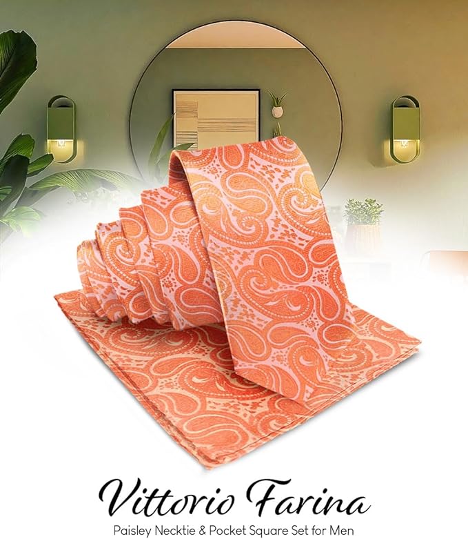 Vittorio Farina Men's Woven Paisley Necktie & Pocket Square - Rose Gold - Necktie & Pocket Square - Vittorio Farina