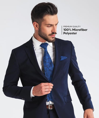 Vittorio Farina Men's Woven Paisley Necktie & Pocket Square - Royal Blue - Necktie & Pocket Square - Vittorio Farina
