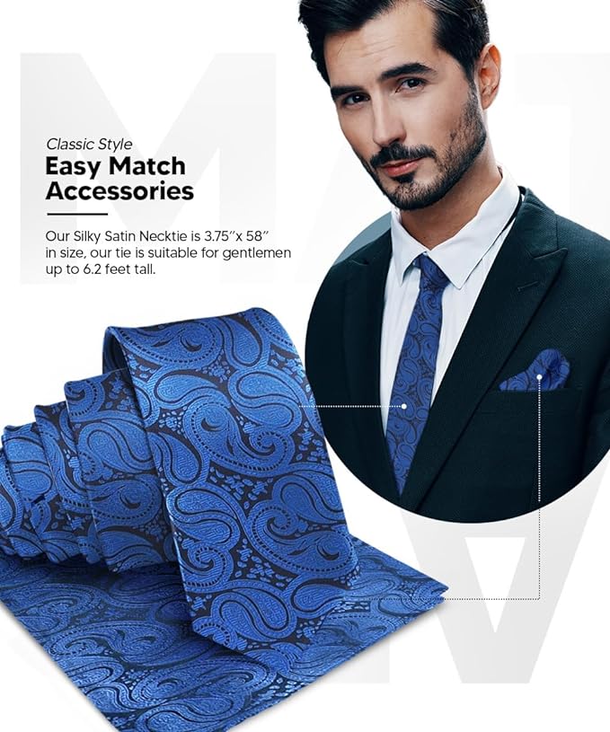 Vittorio Farina Men's Woven Paisley Necktie & Pocket Square - Royal Blue - Necktie & Pocket Square - Vittorio Farina