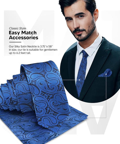 Vittorio Farina Men's Woven Paisley Necktie & Pocket Square - Royal Blue - Necktie & Pocket Square - Vittorio Farina