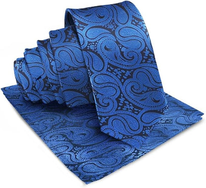 Vittorio Farina Men's Woven Paisley Necktie & Pocket Square - Royal Blue - Necktie & Pocket Square - Vittorio Farina