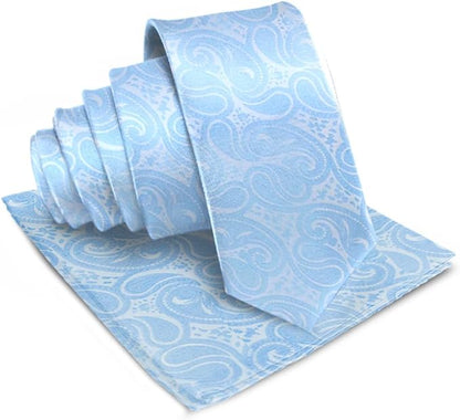 Vittorio Farina Men's Woven Paisley Necktie & Pocket Square - Sky Blue - Necktie & Pocket Square - Vittorio Farina