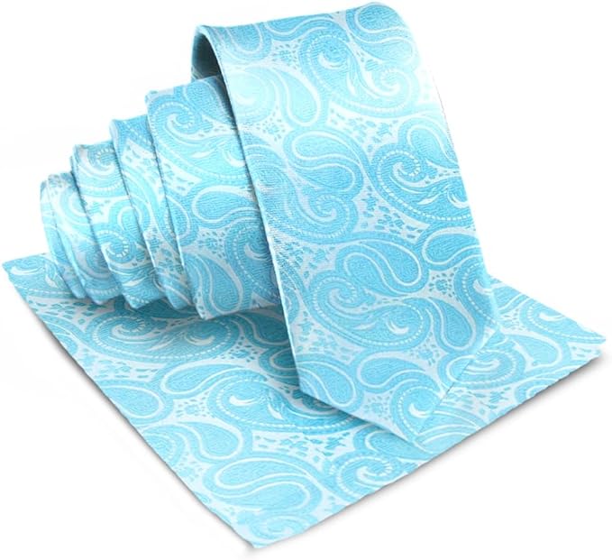 Vittorio Farina Men's Woven Paisley Necktie & Pocket Square - Turquoise - Necktie & Pocket Square - Vittorio Farina