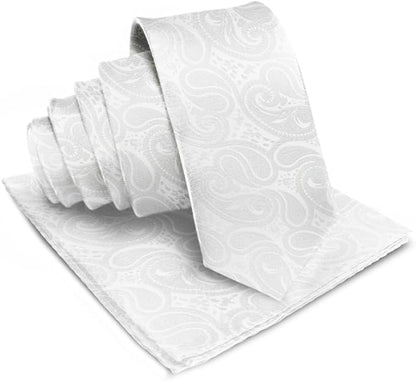 Vittorio Farina Men's Woven Paisley Necktie & Pocket Square - White - Necktie & Pocket Square - Vittorio Farina