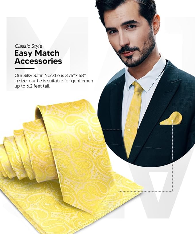 Vittorio Farina Men's Woven Paisley Necktie & Pocket Square - Yellow - Necktie & Pocket Square - Vittorio Farina