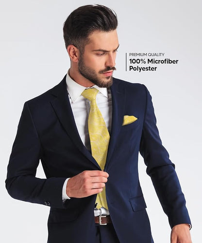 Vittorio Farina Men's Woven Paisley Necktie & Pocket Square - Yellow - Necktie & Pocket Square - Vittorio Farina