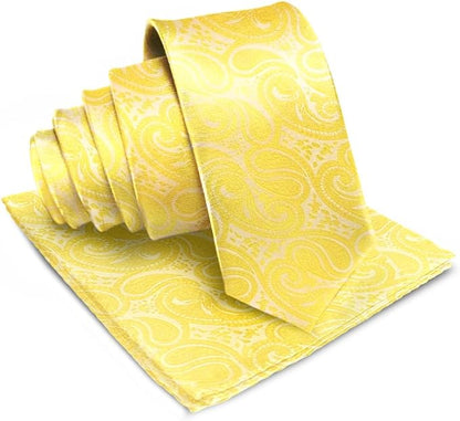 Vittorio Farina Men's Woven Paisley Necktie & Pocket Square - Yellow - Necktie & Pocket Square - Vittorio Farina