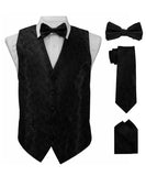 Vittorio Farina Men's Woven Paisley Vest, Necktie, Bow Tie and Pocket Square Set (Black Back) - Black - Vest Set - Vittorio Farina