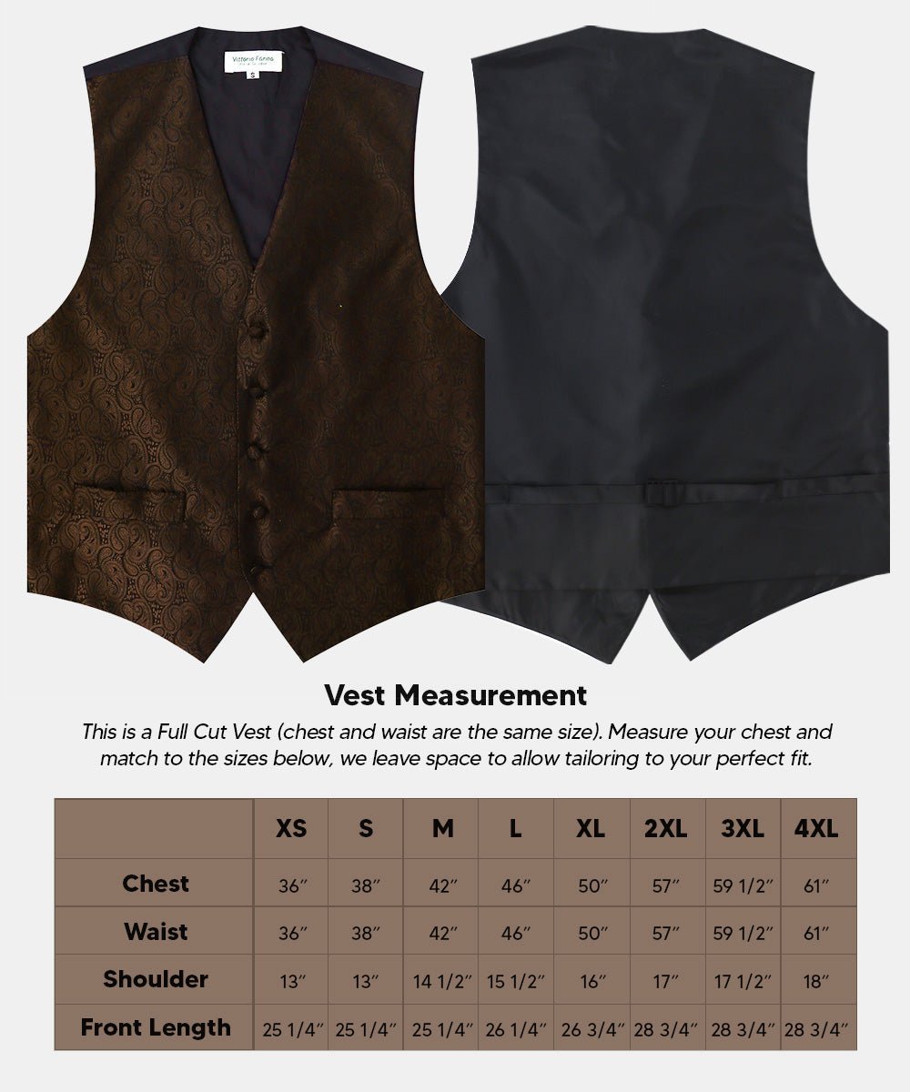 Vittorio Farina Men's Woven Paisley Vest, Necktie, Bow Tie and Pocket Square Set (Black Back) - Brown - Vest Set - Vittorio Farina