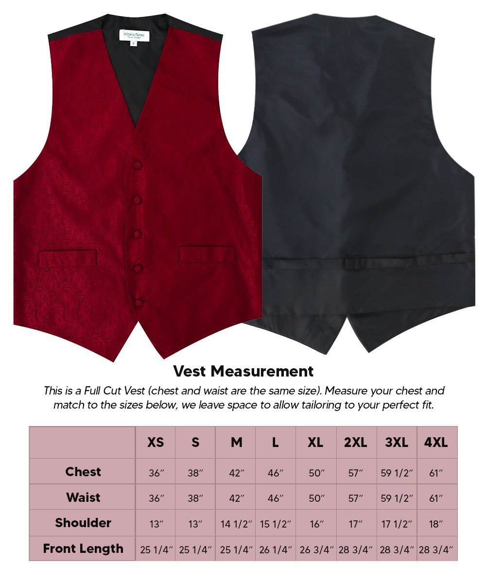 Vittorio Farina Men's Woven Paisley Vest, Necktie, Bow Tie and Pocket Square Set (Black Back) - Burgundy - Vest Set - Vittorio Farina