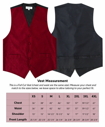 Vittorio Farina Men's Woven Paisley Vest, Necktie, Bow Tie and Pocket Square Set (Black Back) - Burgundy - Vest Set - Vittorio Farina