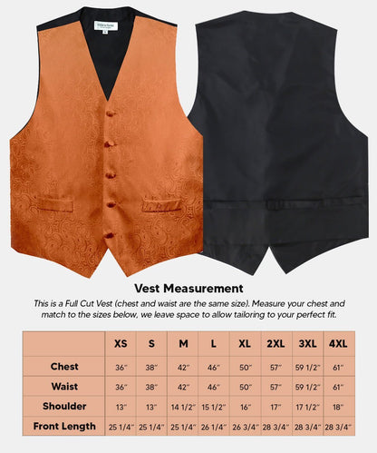 Vittorio Farina Men's Woven Paisley Vest, Necktie, Bow Tie and Pocket Square Set (Black Back) - Burnt Orange - Vest Set - Vittorio Farina