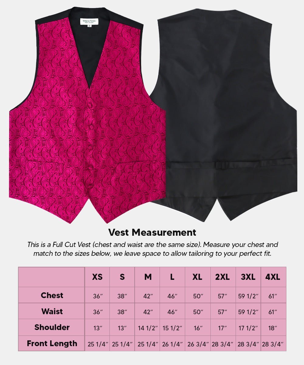 Vittorio Farina Men's Woven Paisley Vest, Necktie, Bow Tie and Pocket Square Set (Black Back) - Hot Pink - Vest Set - Vittorio Farina