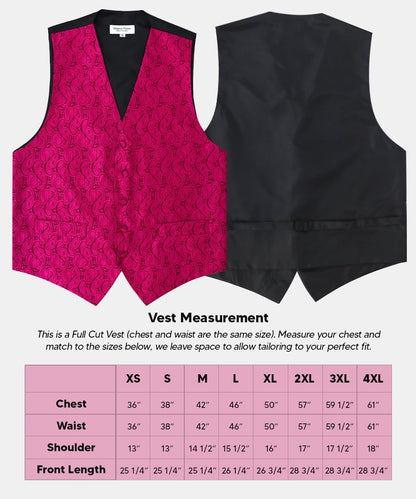 Vittorio Farina Men's Woven Paisley Vest, Necktie, Bow Tie and Pocket Square Set (Black Back) - Hot Pink - Vest Set - Vittorio Farina