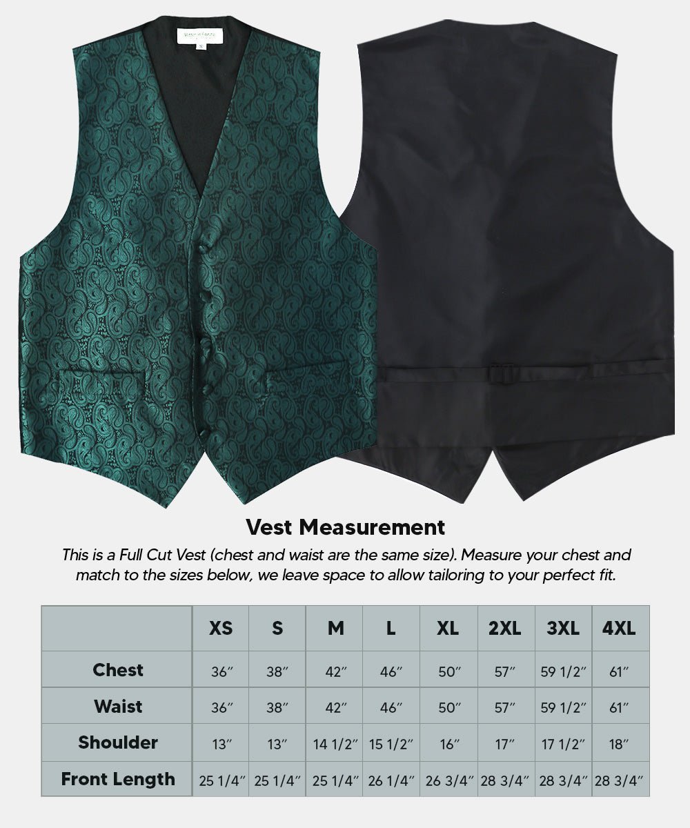 Vittorio Farina Men's Woven Paisley Vest, Necktie, Bow Tie and Pocket Square Set (Black Back) - Hunter Green - Vest Set - Vittorio Farina