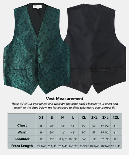 Vittorio Farina Men's Woven Paisley Vest, Necktie, Bow Tie and Pocket Square Set (Black Back) - Hunter Green - Vest Set - Vittorio Farina