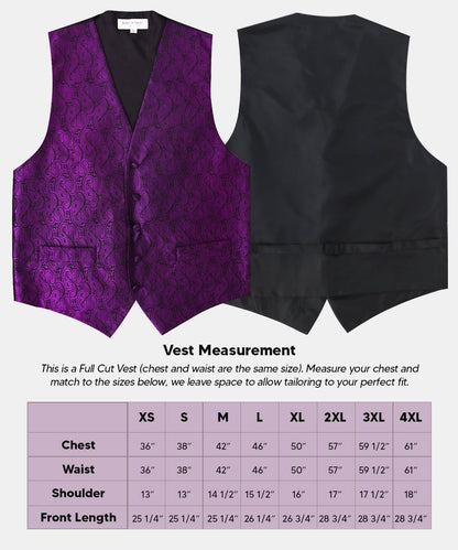 Vittorio Farina Men's Woven Paisley Vest, Necktie, Bow Tie and Pocket Square Set (Black Back) - Purple - Vest Set - Vittorio Farina