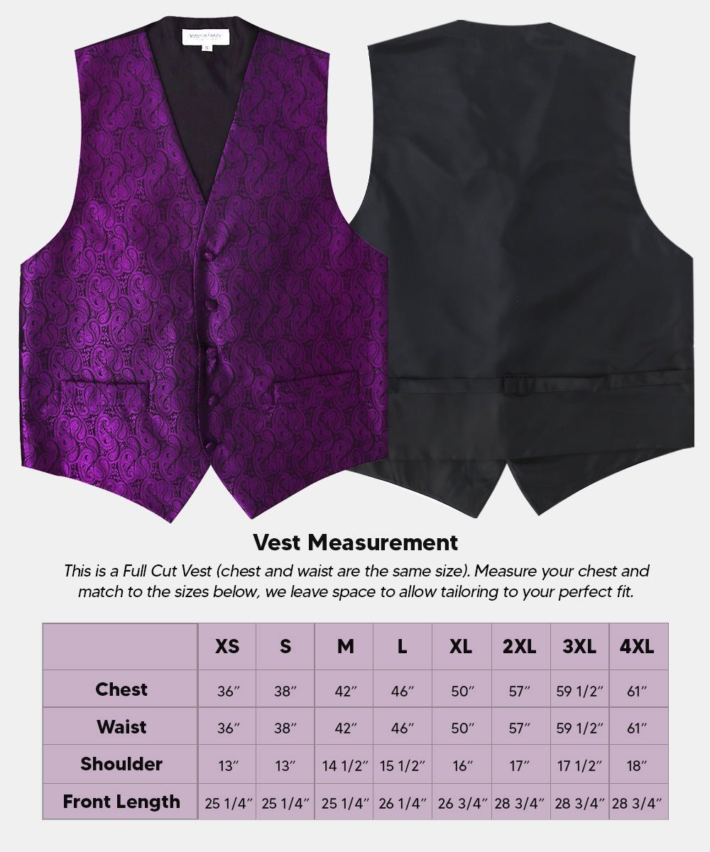 Vittorio Farina Men's Woven Paisley Vest, Necktie, Bow Tie and Pocket Square Set (Black Back) - Purple - Vest Set - Vittorio Farina