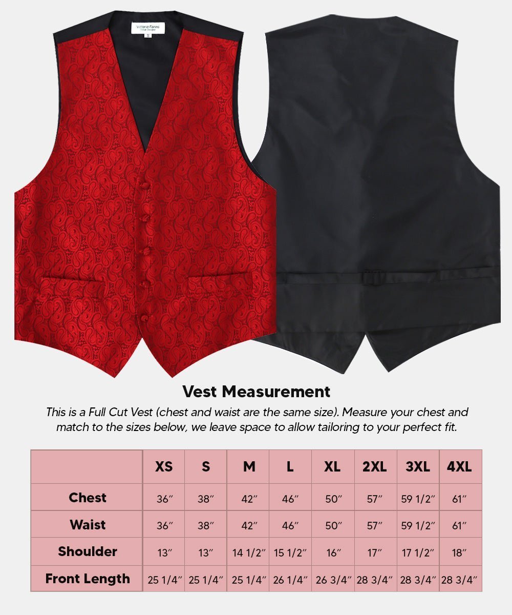 Vittorio Farina Men's Woven Paisley Vest, Necktie, Bow Tie and Pocket Square Set (Black Back) - Red - Vest Set - Vittorio Farina