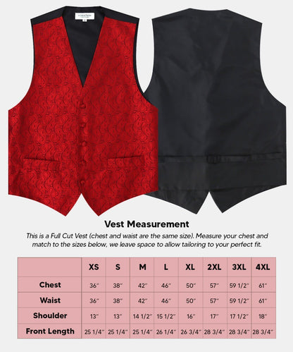Vittorio Farina Men's Woven Paisley Vest, Necktie, Bow Tie and Pocket Square Set (Black Back) - Red - Vest Set - Vittorio Farina